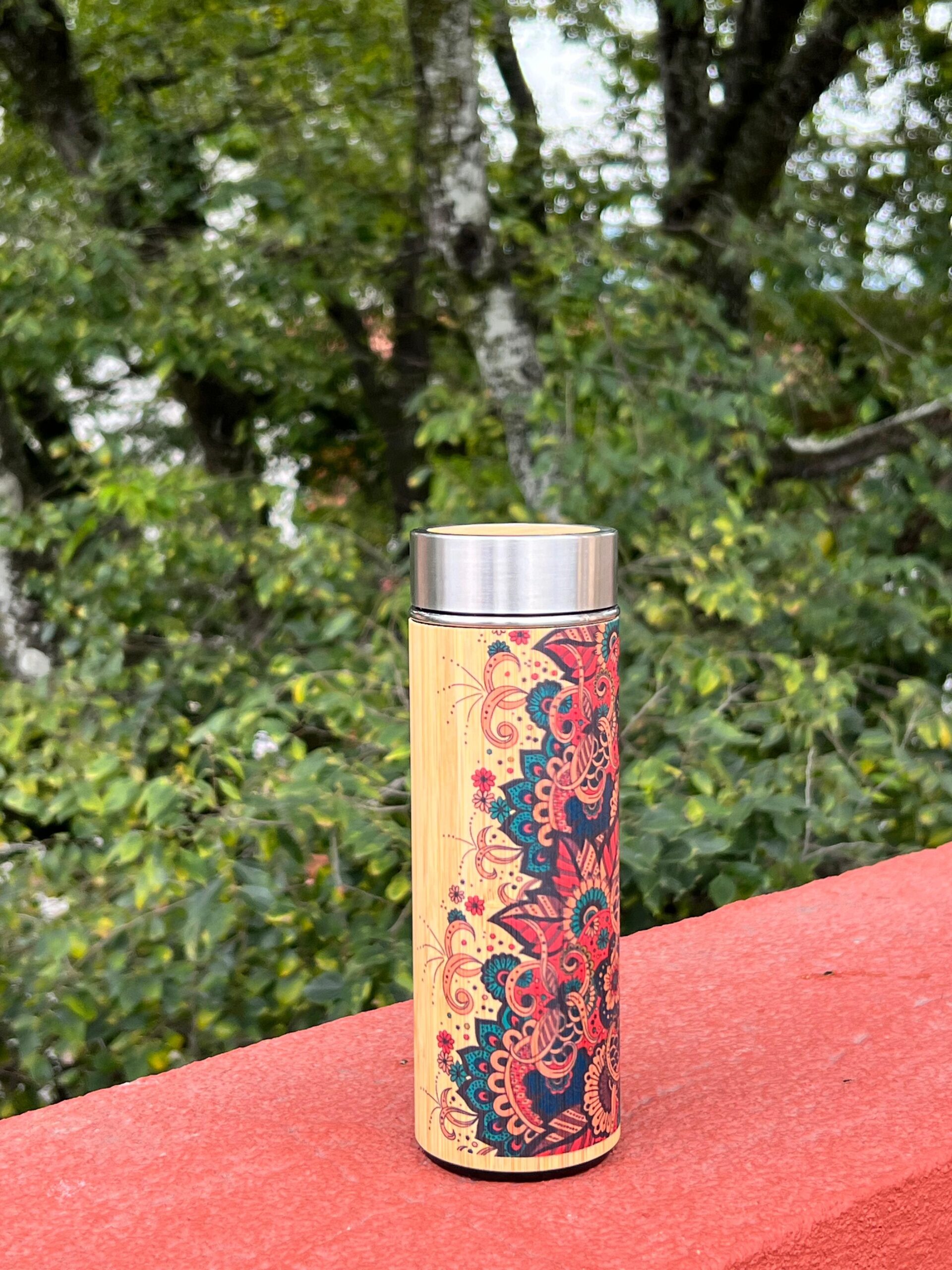 Bamboo Bottle 400 ml with Flower Design/Print