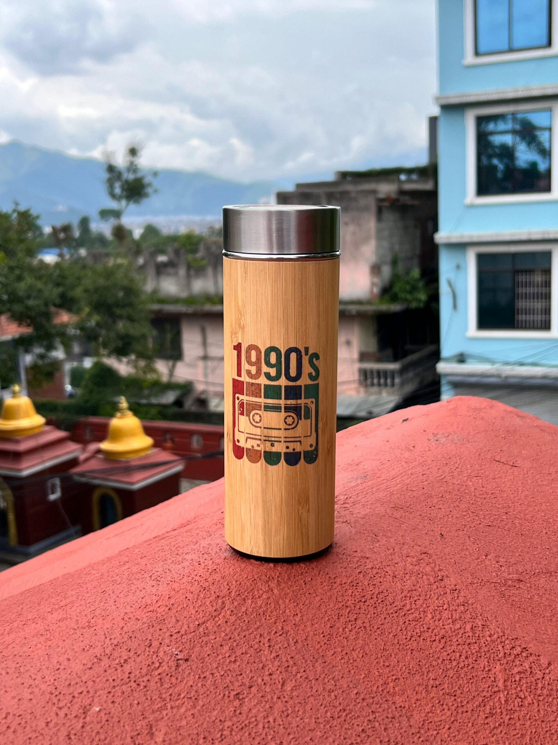Bamboo Bottle 400 ml with Retro Print/Design - Image 2