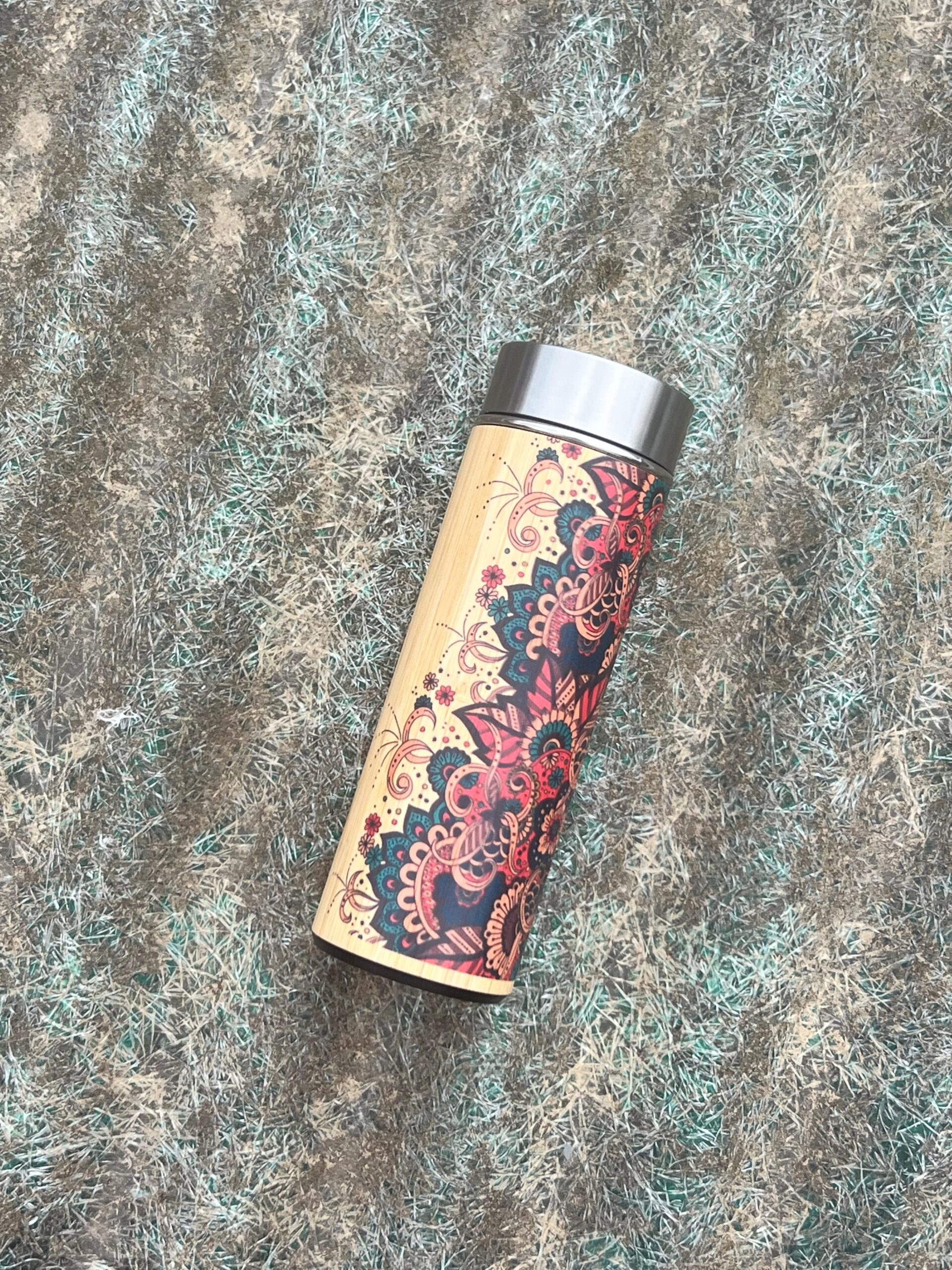 Bamboo Bottle 400 ml with Flower Design/Print - Image 2